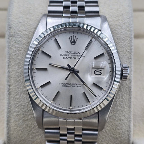 Rolex Datejust 36mm Oyster Perpetual 18k White Gold Steel Silver Dial 16014