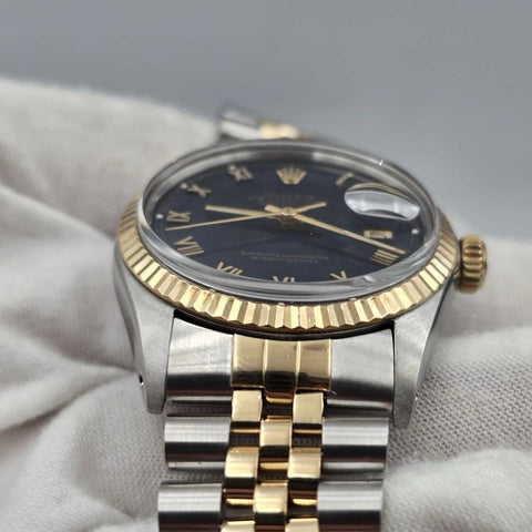 PAPERS Rolex Datejust Matte Blue Two-Tone Yellow Gold Jubilee 16013 36mm BOX