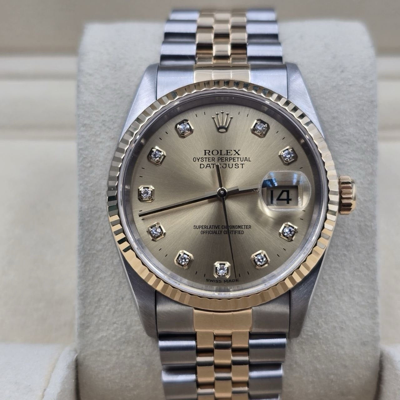 PAPERS Rolex Datejust 36mm Champagne Diamond Dial Two Tone Jubilee 16233 BOX