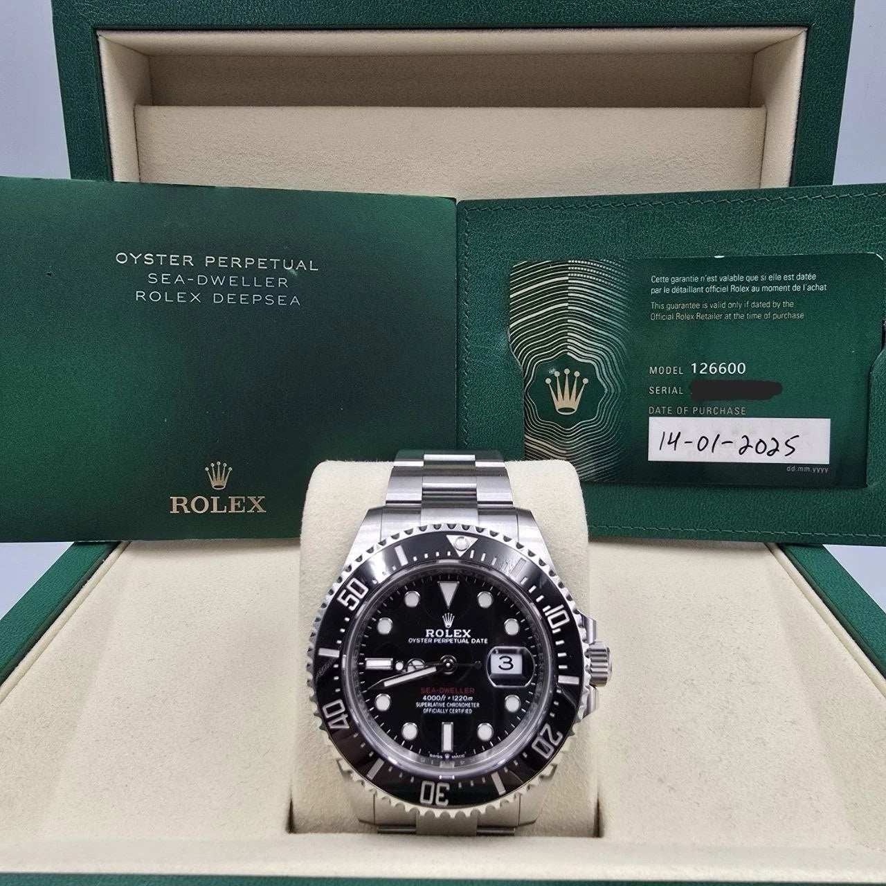 2025 PAPERS Rolex Sea-Dweller Black Red Letters Stainless Steel 43mm 126600 BOX