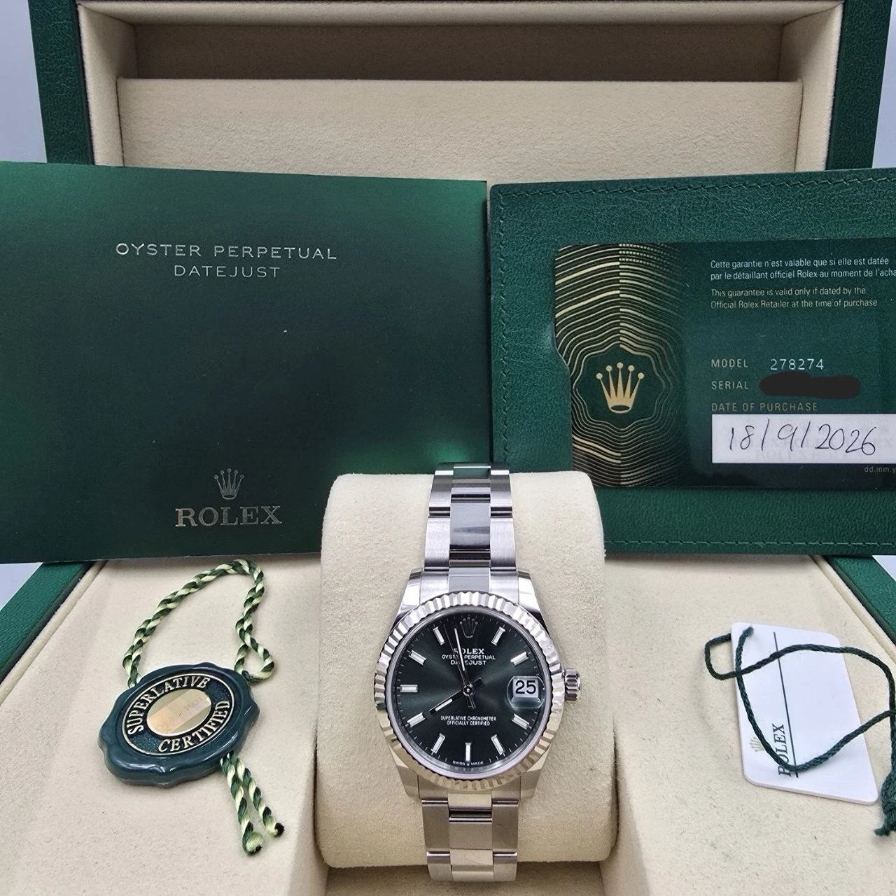 NEW 2026 Rolex Datejust 31mm Mint Green Index Fluted Oyster 278274 UNWORN