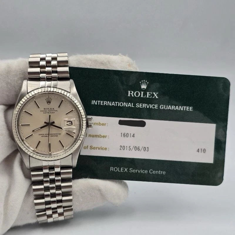 2015 RSC Rolex Datejust 36mm Oyster Perpetual White Gold Steel Silver Dial 16014