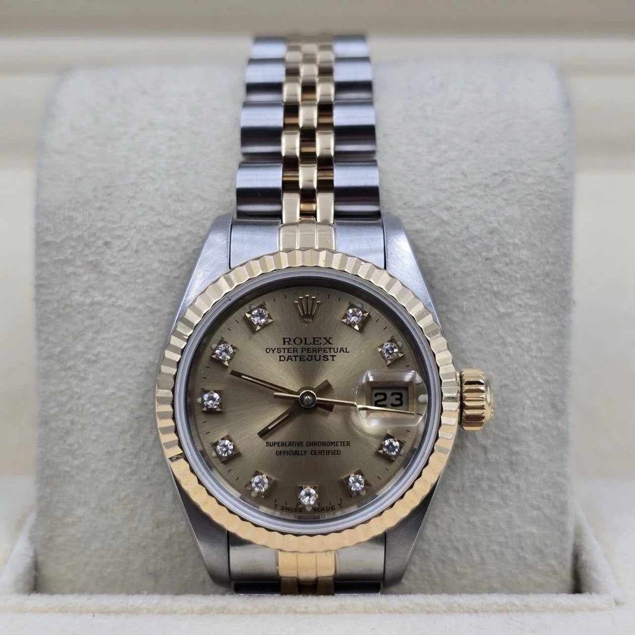 Rolex Lady Datejust 26mm Yellow Gold Steel Factory Champagne Diamond Dial 69173