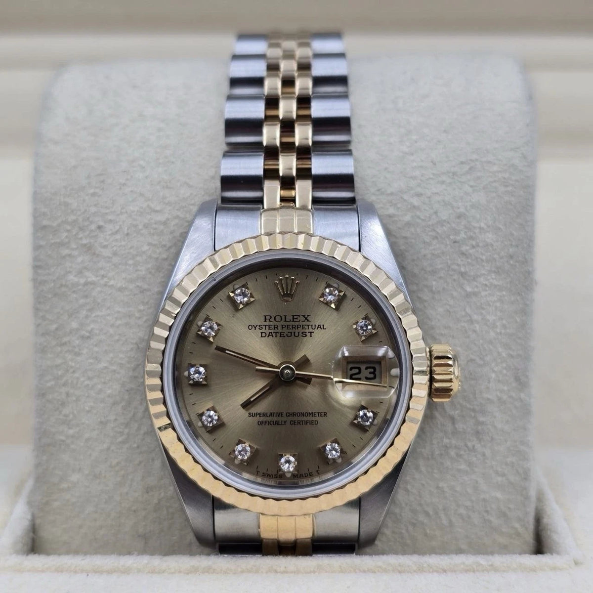 Rolex Lady Datejust 26mm Yellow Gold Steel Factory Champagne Diamond Dial 69173