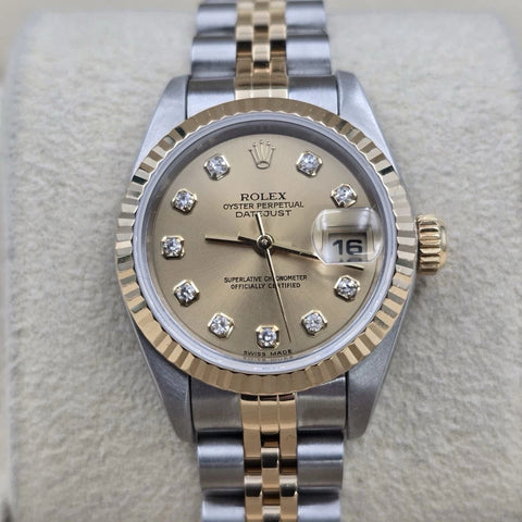 Rolex Datejust 79173 Fluted Bezel TT Jubilee Champagne Diamond Dial 26mm Watch