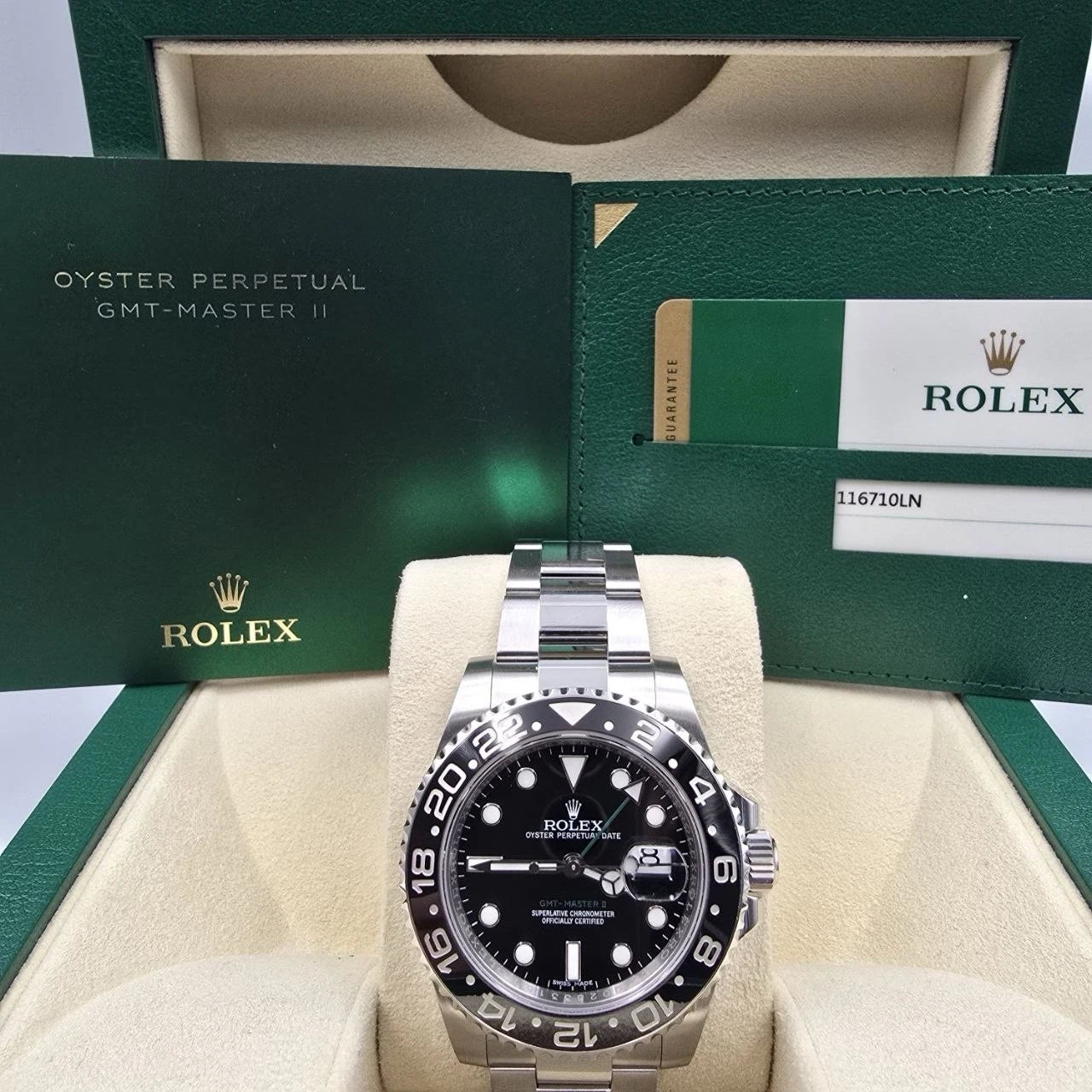 2015 PAPERS Rolex GMT Master II 116710LN Steel Ceramic "Green Arrow" 40mm BOX