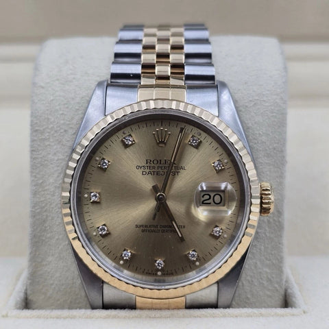 Rolex Datejust 36mm Champagne Diamond Dial Two Tone Jubilee 16233