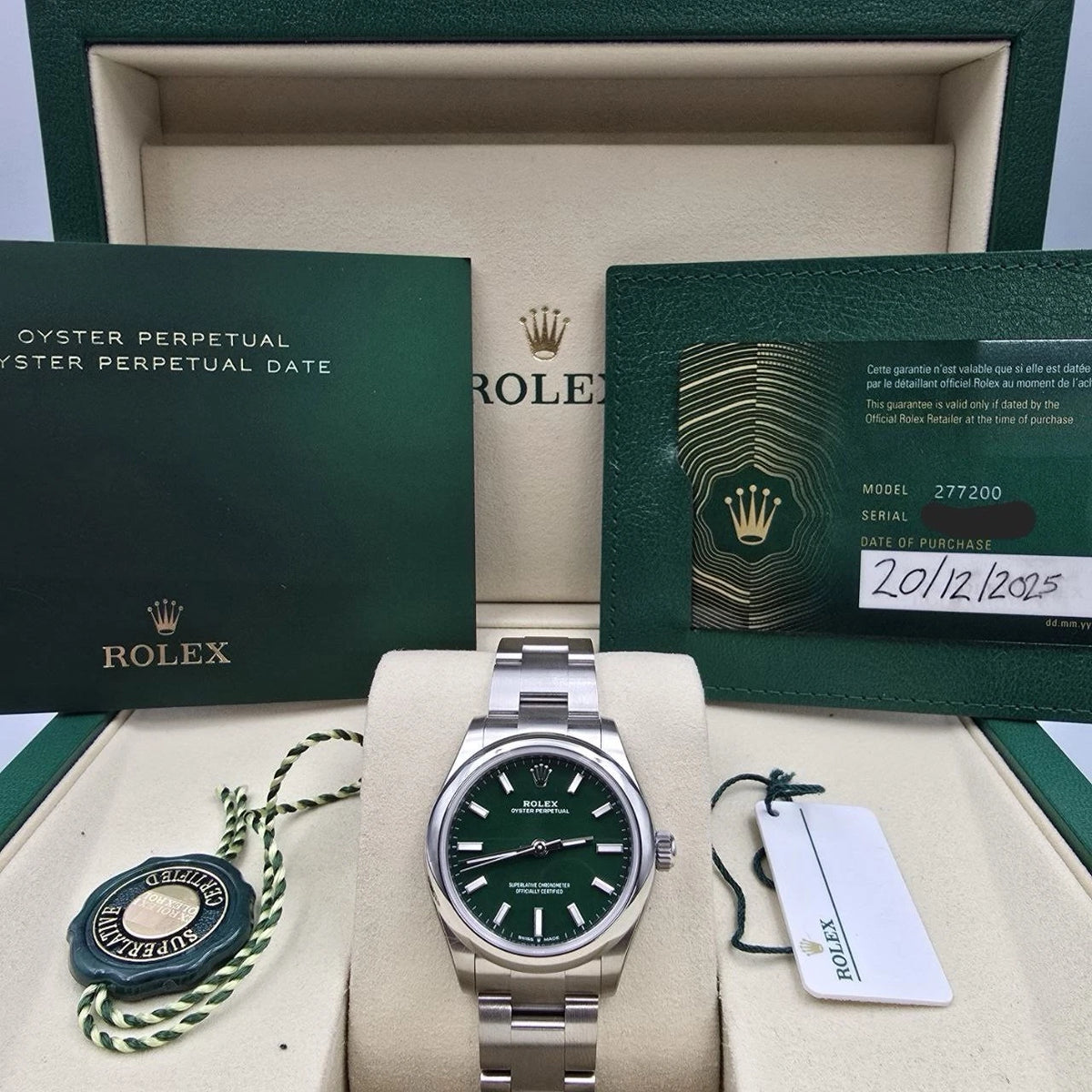 NEW 2025 Rolex Oyster Perpetual Stainless Steel 277200 31mm Green UNWORN