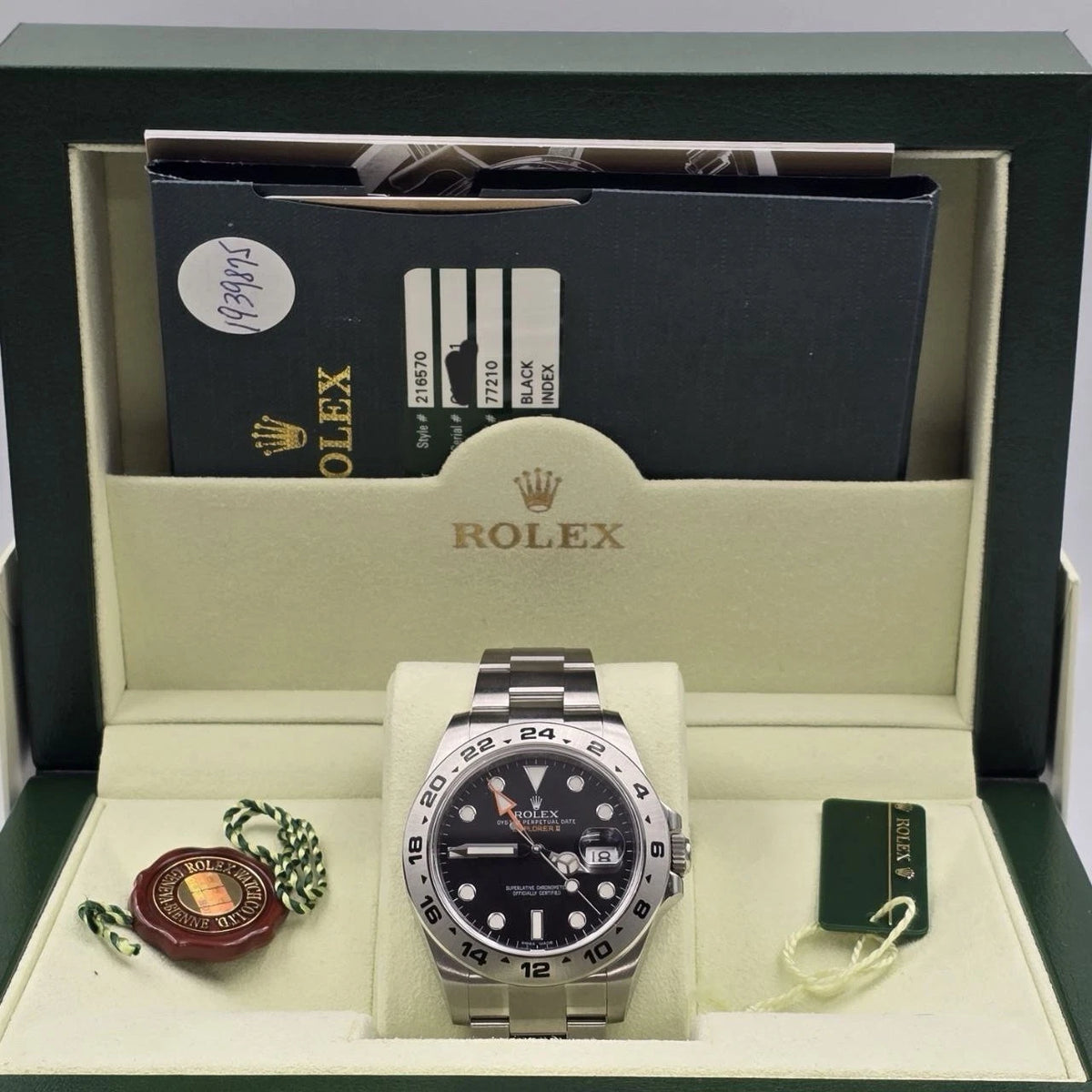 PAPERS 2012 UNPOLISHED Rolex Explorer II Black Orange 42mm Watch 216570 BOX