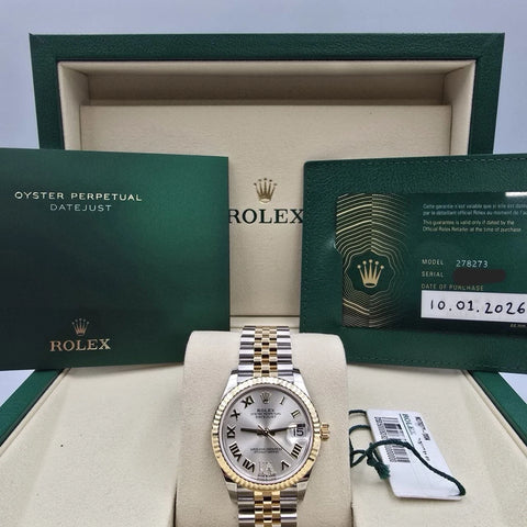 NEW 2026 Rolex Datejust 31 Silver Roman Diamond Two Tone Gold Fluted Jubilee