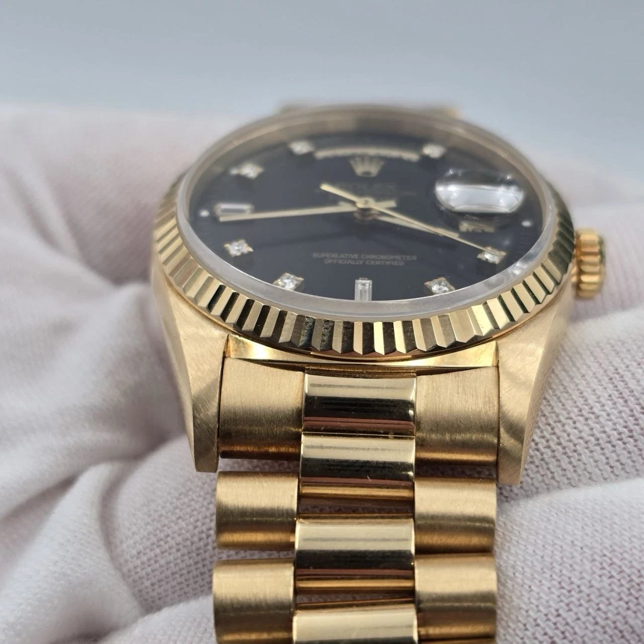 Rolex Day-Date 18238 President 18k Gold FACTORY Black Diamond Dial 36mm Watch