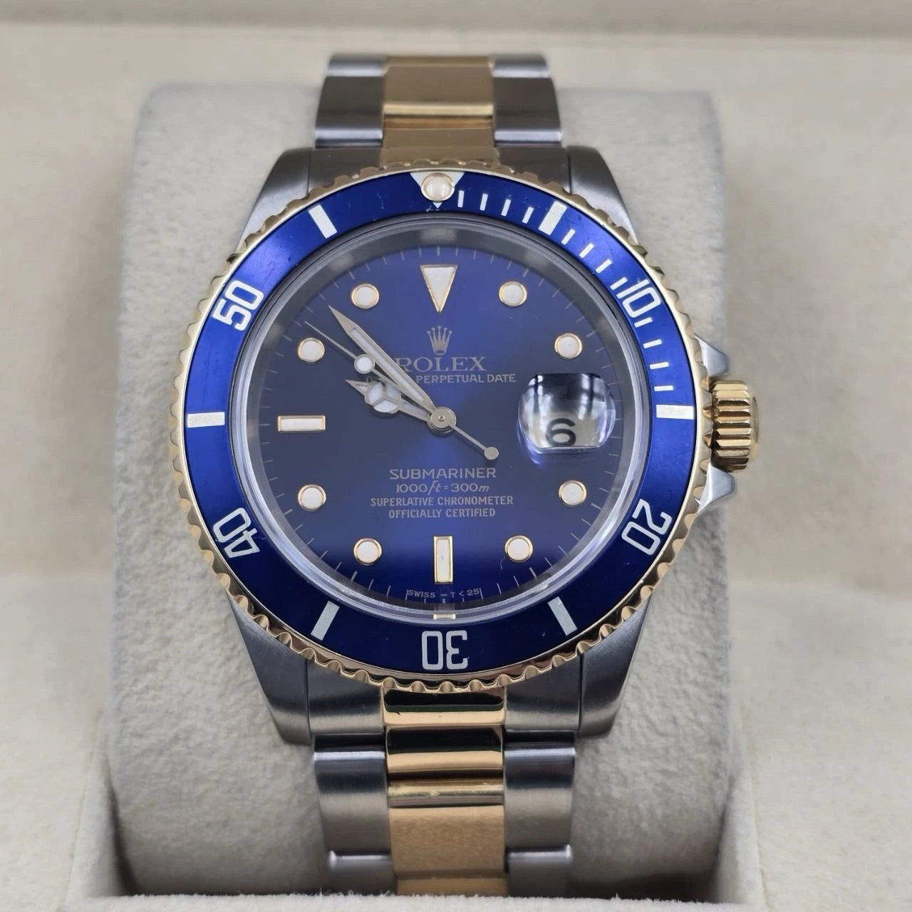 Rolex Submariner Date 16613 Blue Dial Two Tone Steel Gold 40mm Watch