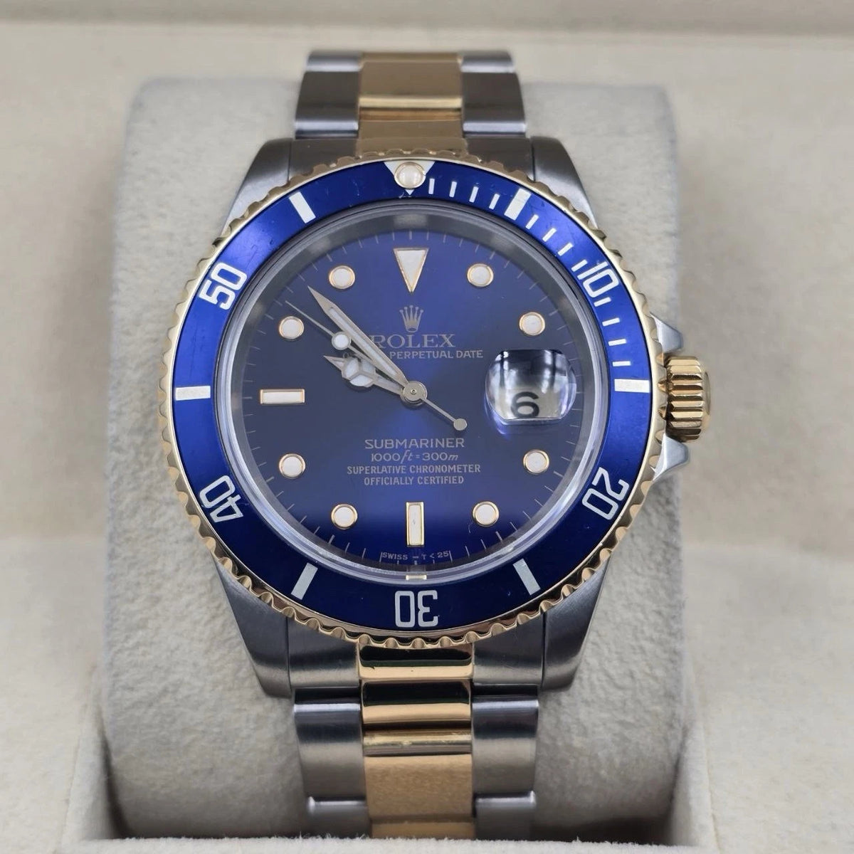 Rolex Submariner Date 16613 Blue Dial Two Tone Steel Gold 40mm Watch