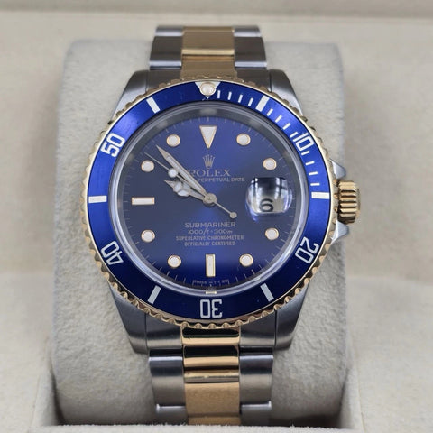 Rolex Submariner Date 16613 Blue Dial Two Tone Steel Gold 40mm Watch
