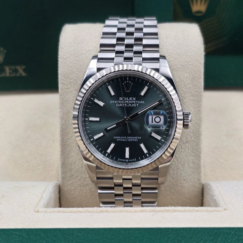 2023 PAPERS Rolex Datejust 36mm Mint Green Dial Fluted Jubilee 126234 BOX