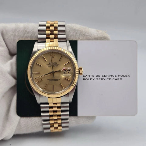2025 RSC Rolex Datejust Champagne Two-Tone Yellow Gold Jubilee 16013 36mm Watch