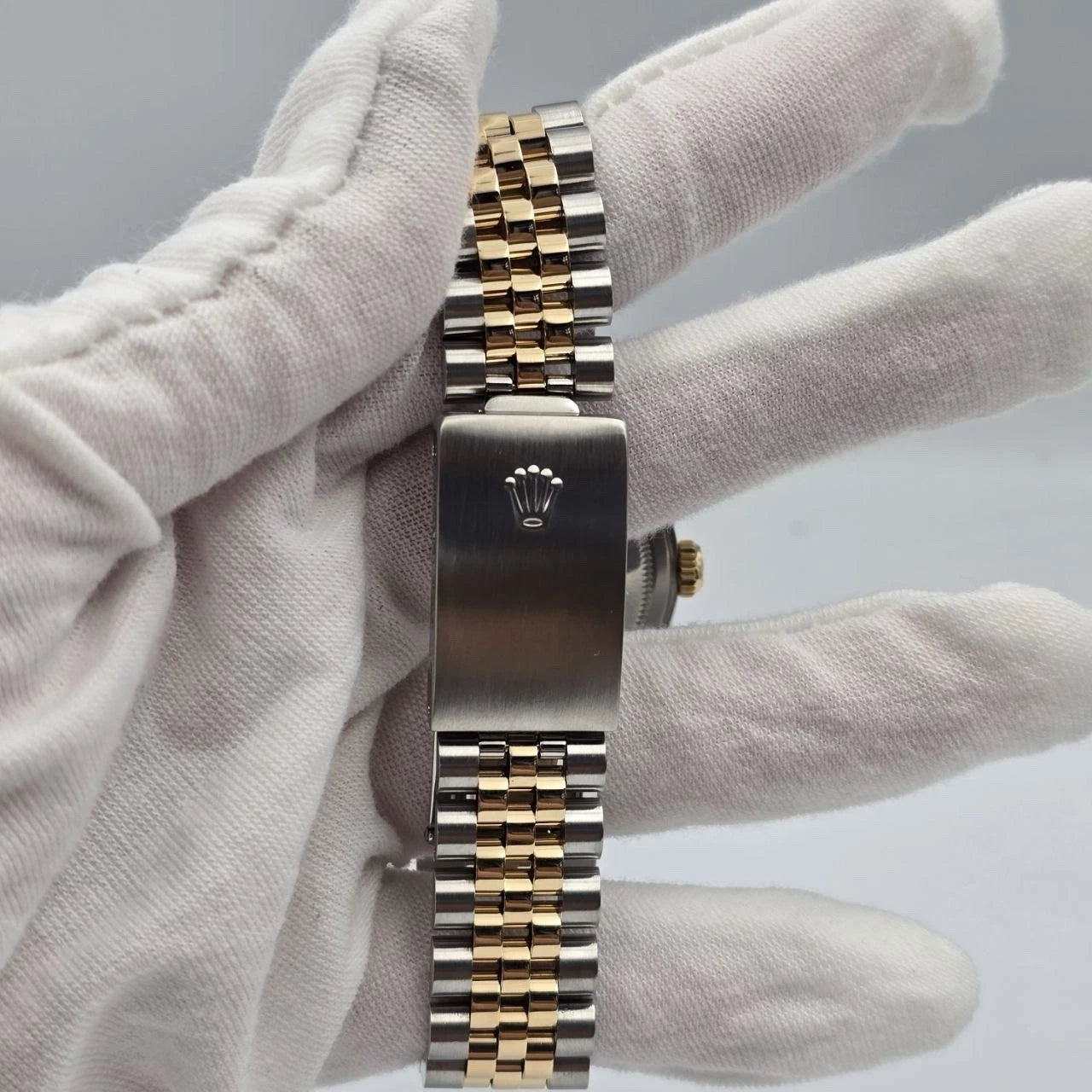 Rolex Datejust 36mm Black Stick Dial Two Tone Gold Stainless Steel Jubilee 16233