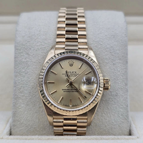 Rolex Datejust Champagne Stick Dial 18K Yellow Gold Fluted Bezel 26mm 69178