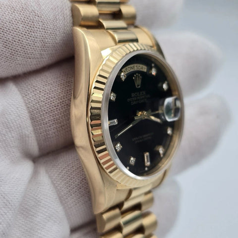 Rolex Day-Date 18238 President 18k Gold FACTORY Black Diamond Dial 36mm Watch