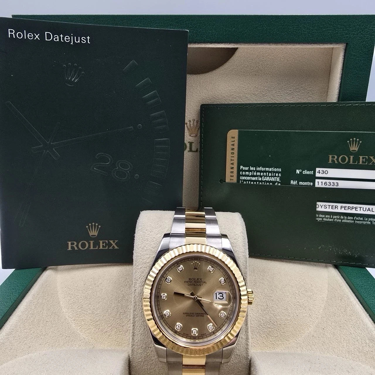 2010 PAPERS Rolex Datejust II 41mm 116333 Two Tone 18K Gold Champagne Dial BOX