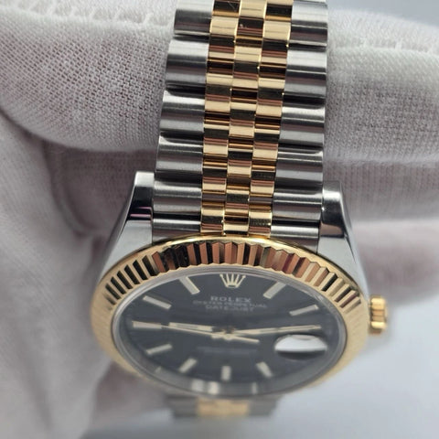 PAPERS 2017 Rolex Datejust 41mm 18K Two Tone Black Dial Jubilee 126333 BOX
