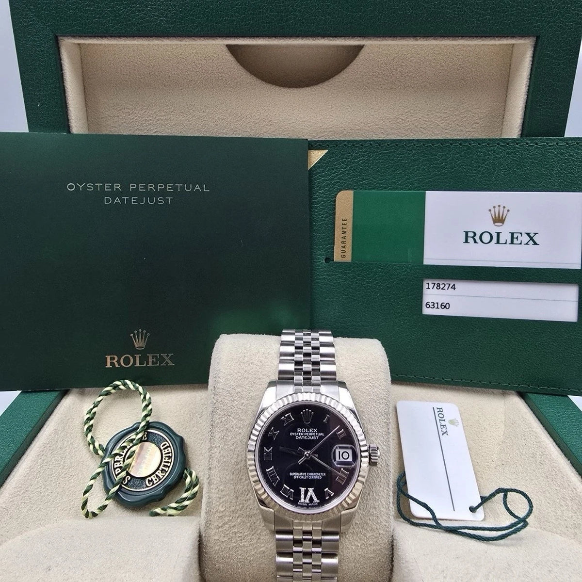 2018 PAPERS Rolex Datejust 31mm Purple Roman Diamond 6 Dial Jubilee 178274 BOX