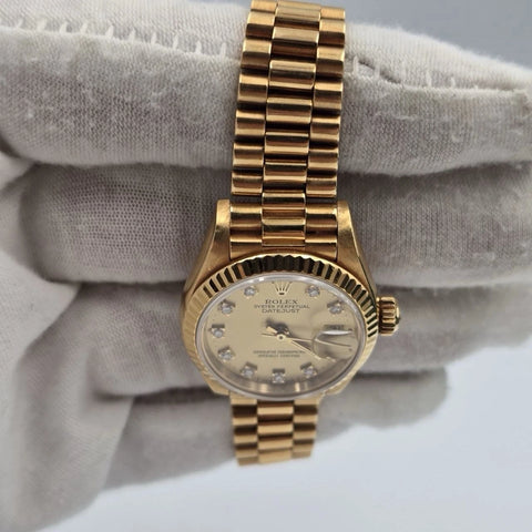 PAPERS Rolex Datejust Champagne Diamond Dial 18K Yellow Gold 69178 26mm + RSC