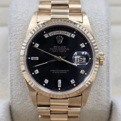 Rolex Day-Date 18238 President 18k Gold FACTORY Black Diamond Dial 36mm Watch