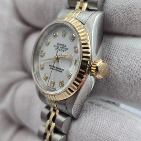 Rolex Lady Datejust 26mm 69173 Two Tone Jubilee White Diamond Dial Watch