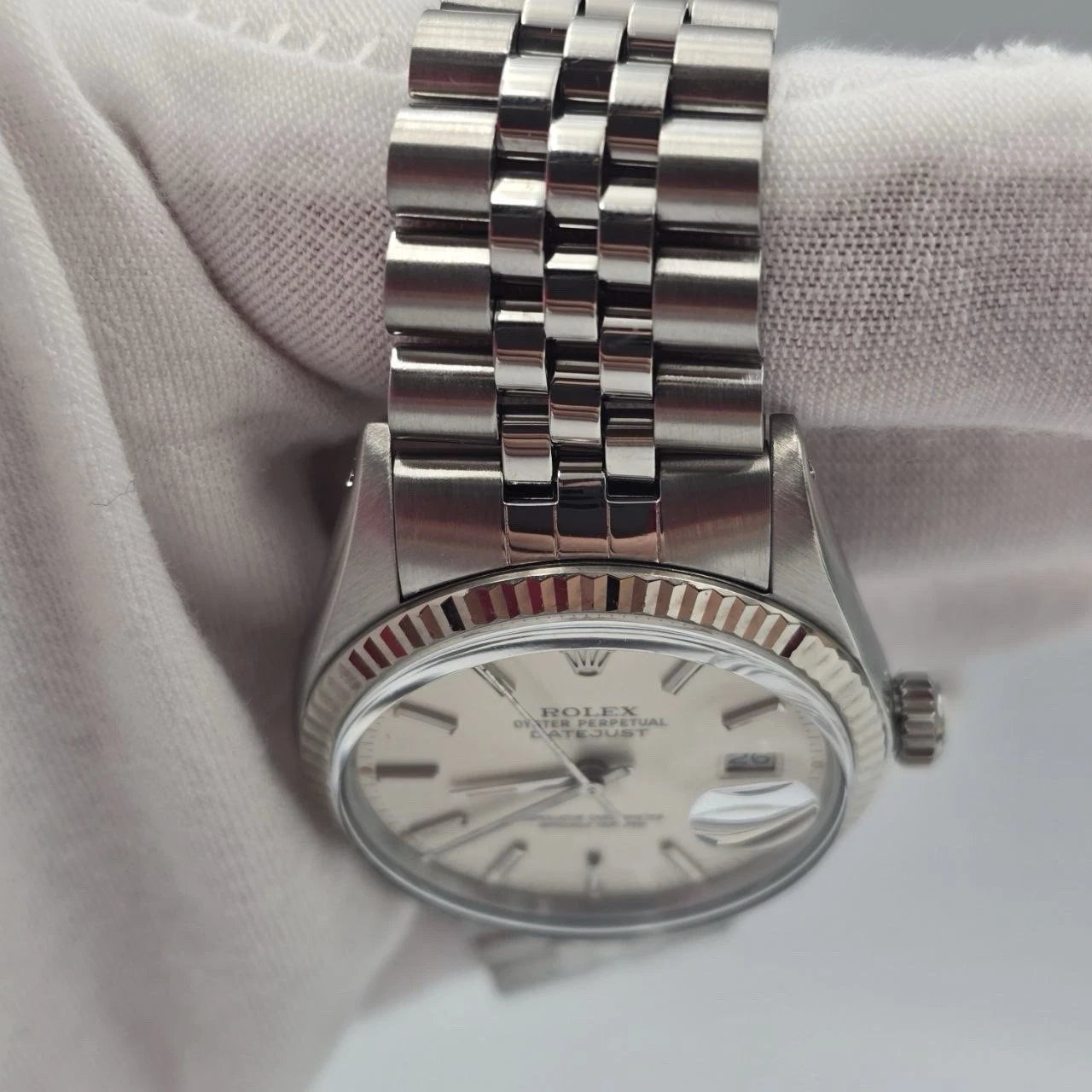 Rolex Datejust 36mm Oyster Perpetual 18k White Gold Steel Silver Dial 16014
