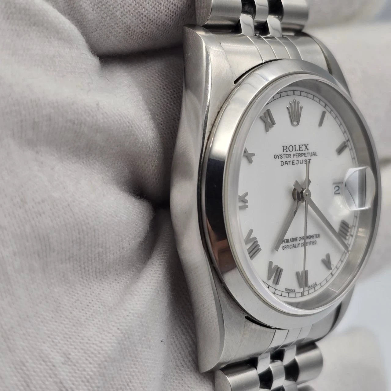 Rolex Datejust 36mm White Roman Dial Stainless Steel Jubilee Band 16200