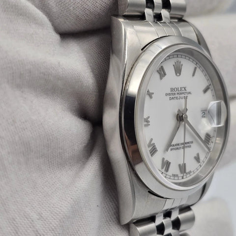 Rolex Datejust 36mm White Roman Dial Stainless Steel Jubilee Band 16200