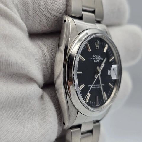 MINT Rolex Oyster Perpetual Date Black Dial Stainless Steel 1500 34mm Watch