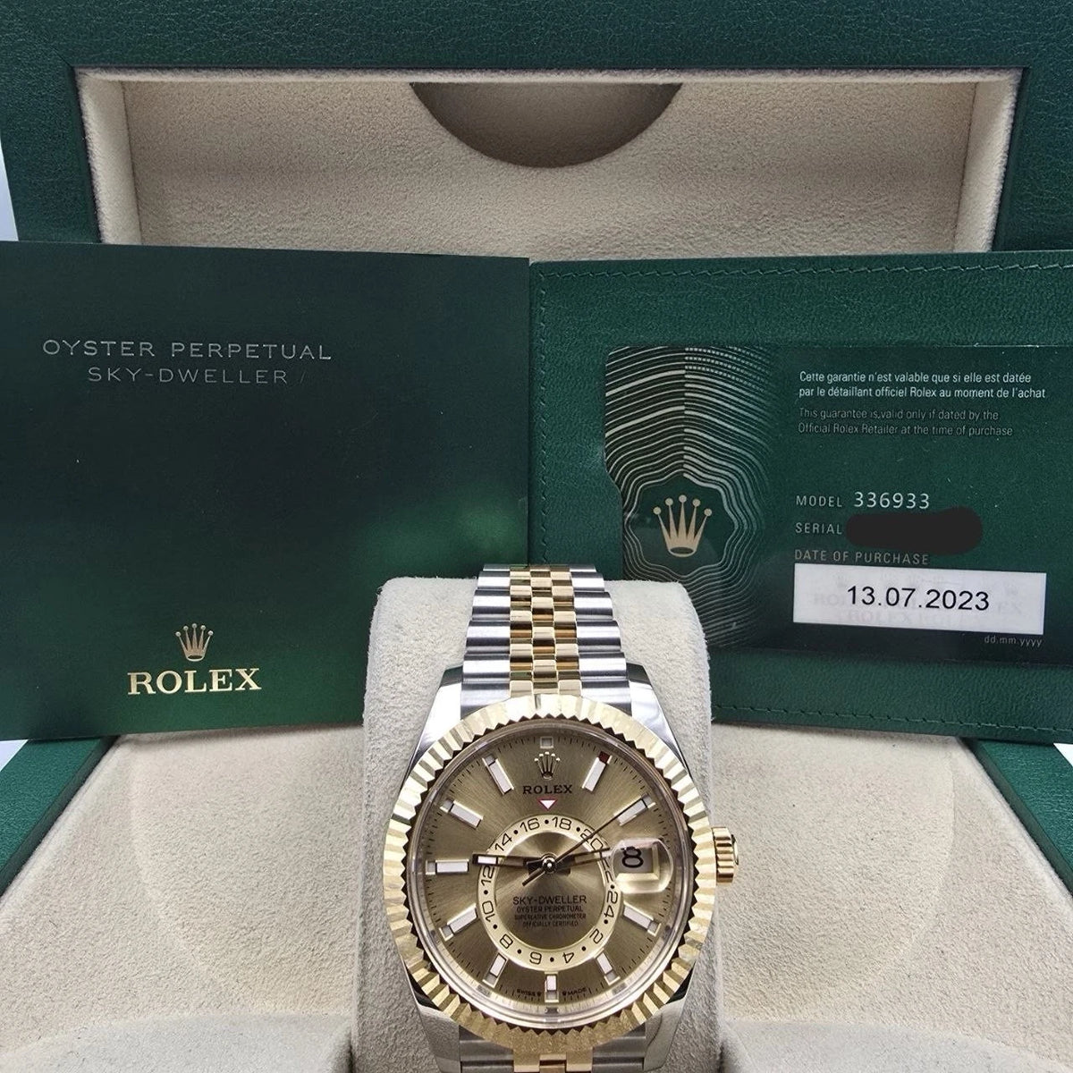 2023 PAPERS Rolex Sky-Dweller 42mm 336933 Two Tone Jubilee Champagne Dial BOX