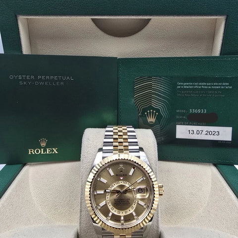 2023 PAPERS Rolex Sky-Dweller 42mm 336933 Two Tone Jubilee Champagne Dial BOX