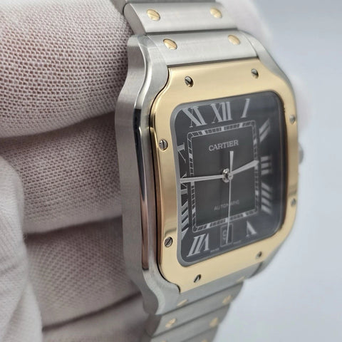 2025 Cartier Santos De Cartier Anthracite Grey Dial Men's Gold Bezel W2SA0030