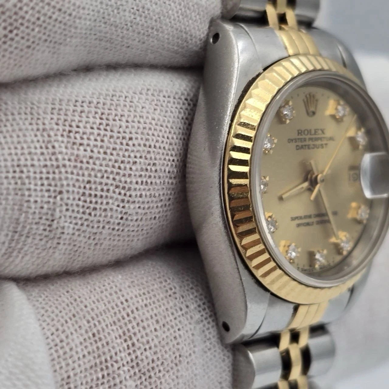 Rolex Datejust 26mm Champagne Diamond Dial Two Tone Jubilee Watch 69173