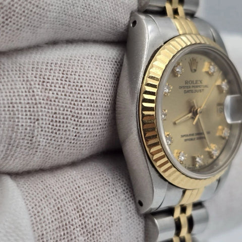 Rolex Datejust 26mm Champagne Diamond Dial Two Tone Jubilee Watch 69173