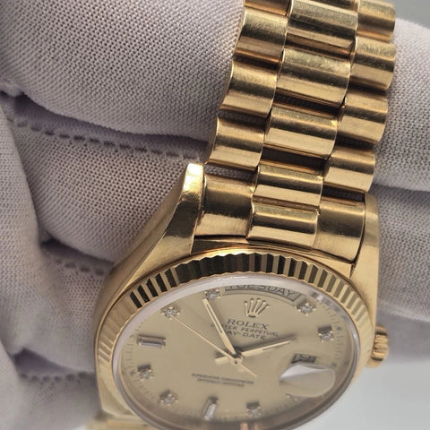 Rolex Day-Date 18038 President 18k Gold 36mm Factory Champagne Diamond Dial