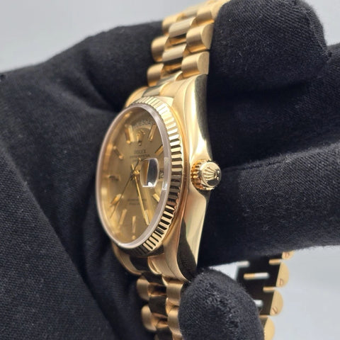 MINT PAPERS Rolex Day-Date 18038 President 18k Gold Champagne 36mm BOX + RSC