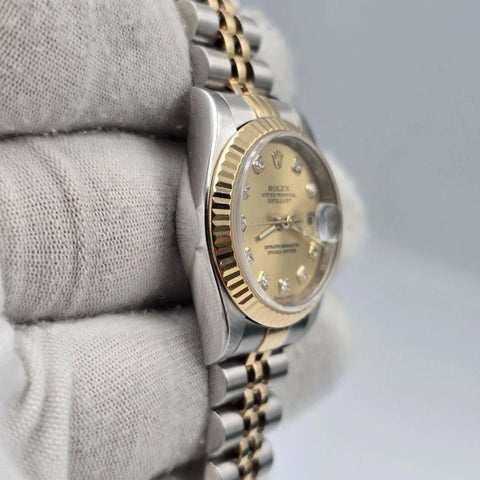 Rolex Datejust 79173 Two Tone Jubilee Champagne Diamond Dial 26mm Watch