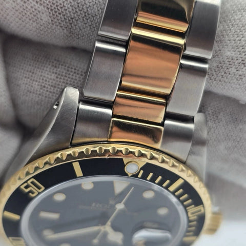 Rolex Submariner Date 18K Yellow Gold Black Stainless Steel 40mm Watch 16803