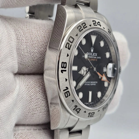 PAPERS MINT 2020 Rolex Explorer II Black Orange Steel 42mm Watch 216570 BOX