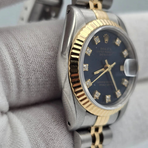 Rolex Lady Datejust 26mm Yellow Gold Steel Factory Blue Diamond Dial 69173