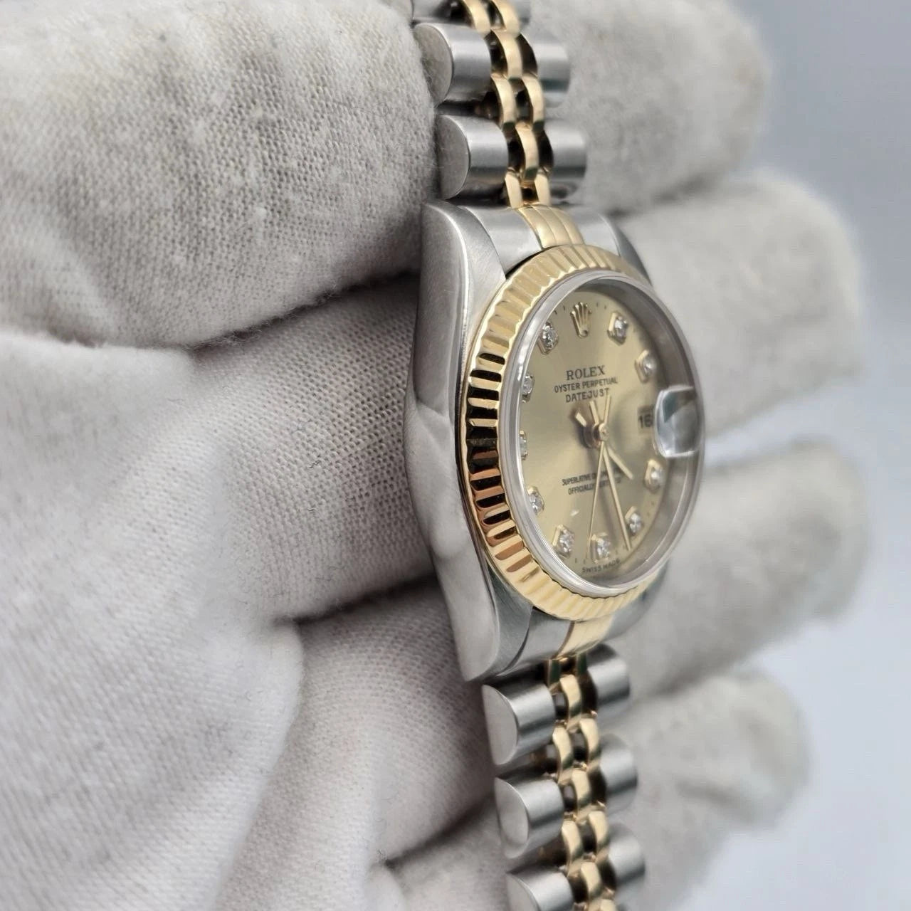 PAPERS Rolex Lady Datejust 26mm Gold Steel Champagne Diamond Dial 69173