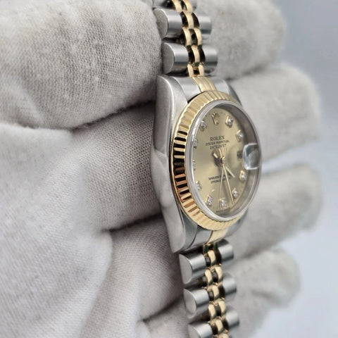 PAPERS Rolex Lady Datejust 26mm Gold Steel Champagne Diamond Dial 69173