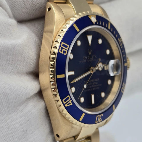 PAPERS Rolex Submariner Date Blue Yellow Gold 40mm Watch 16618 Watch BOX