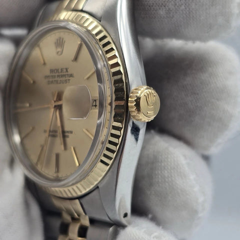 MINT Rolex Datejust Champagne Two-Tone Yellow Gold Jubilee 16013 36mm Watch
