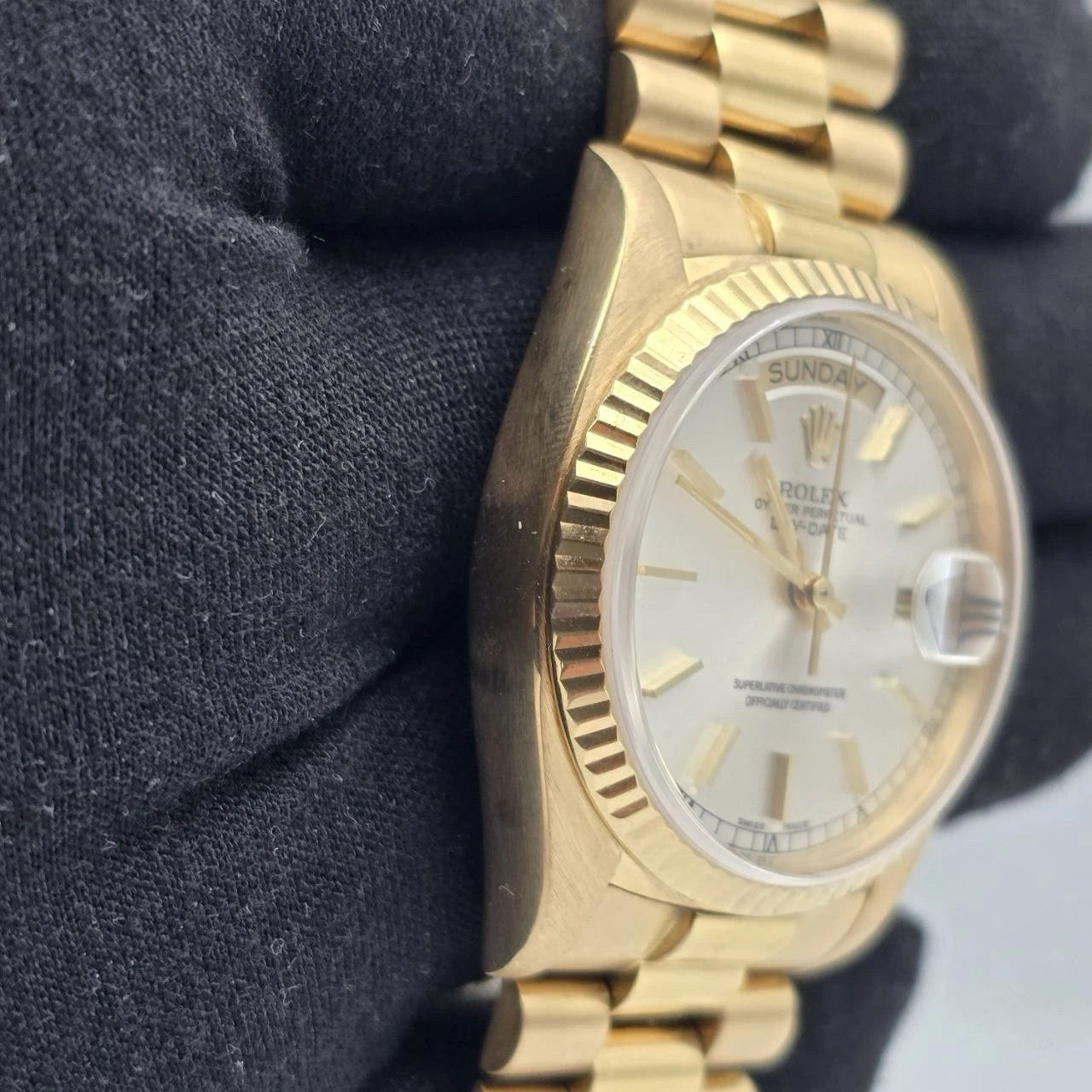 Rolex Day-Date 18038 President 18k Gold FACTORY Silver Dial 36mm Watch