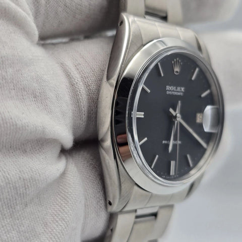 Rolex Oyster Date Precision 6694 Stainless Steel 34mm Black Dial Watch